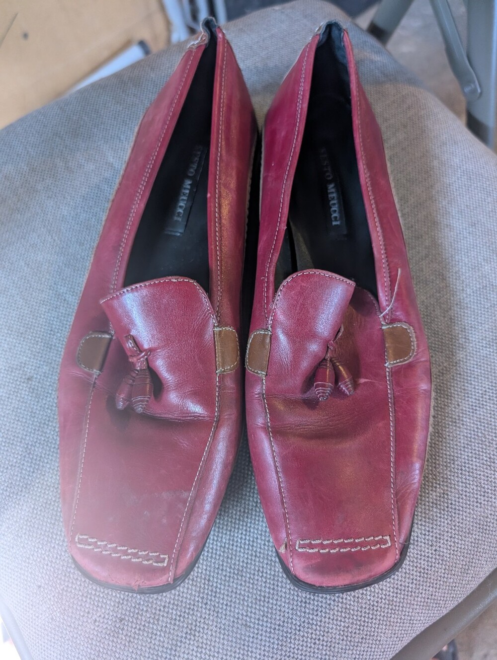 Burgundy Red Leather Tassel Loafers By Sesto Meucci